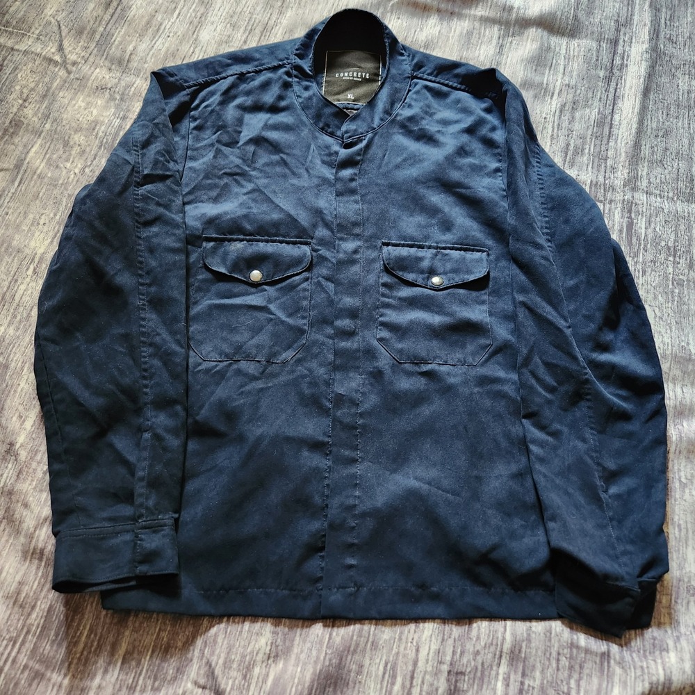 CONCRETE Mens XL Navy Blue Suede Shirt Snap‎ Button Up Long Sleeve Pockets